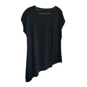 Thanth Women Top Size L Black Semi Sheer Asymmetrical Hem Whimsygoth Tunic